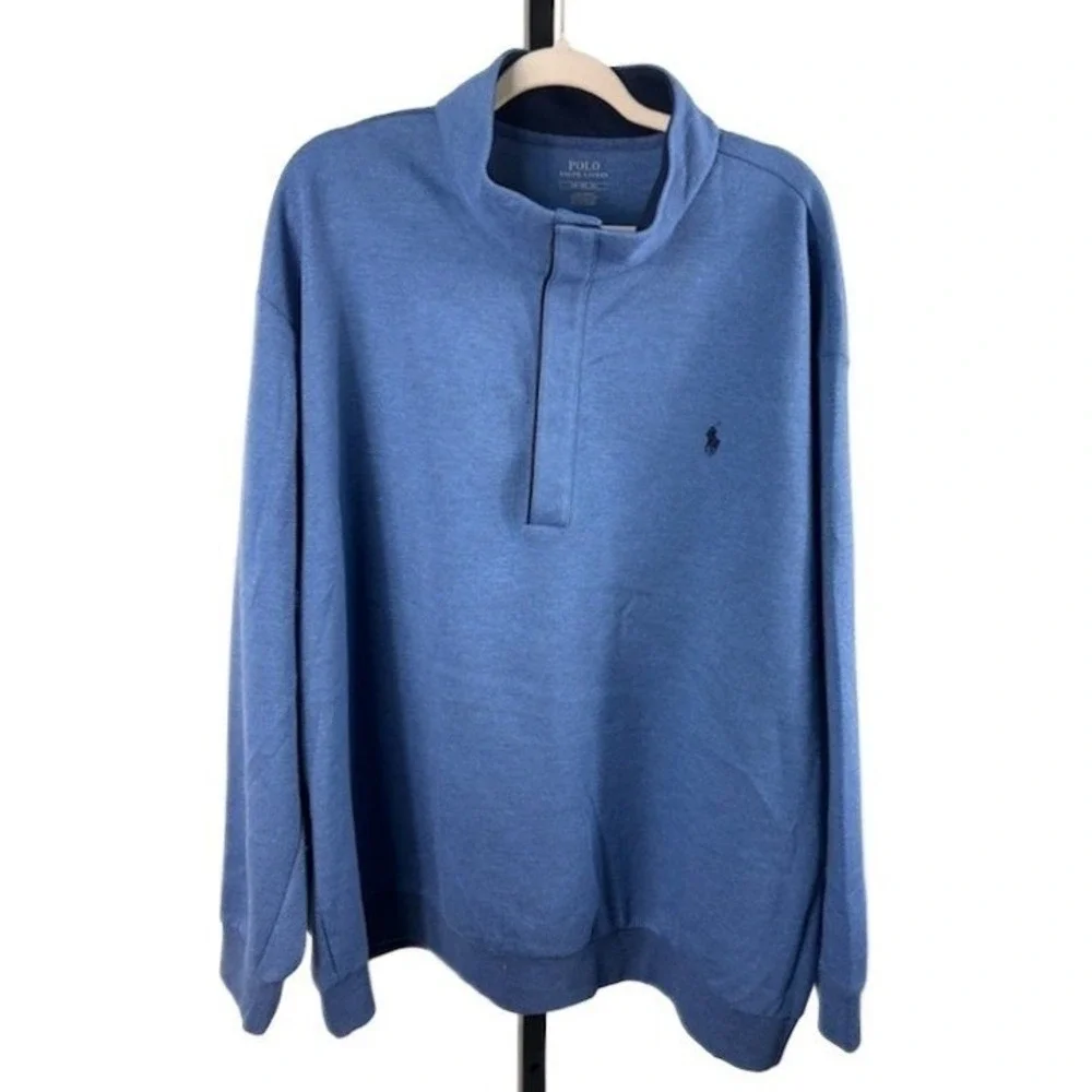 Polo Ralph Lauren Shirt Men's 3XB Blue Quarter Zip Mock‎ Neck Sweatshirt Sweater